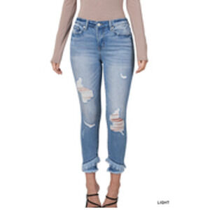 ✨ Zenana Distressed Cuffed Skinny Jeans – Light Wash ✨